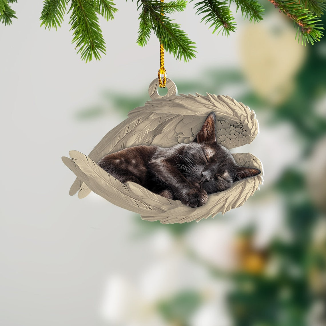 Bombay Cat Sleeping Angel Ornament Gift, Bombay Cat Angel Wings Ornament Christmas Decor