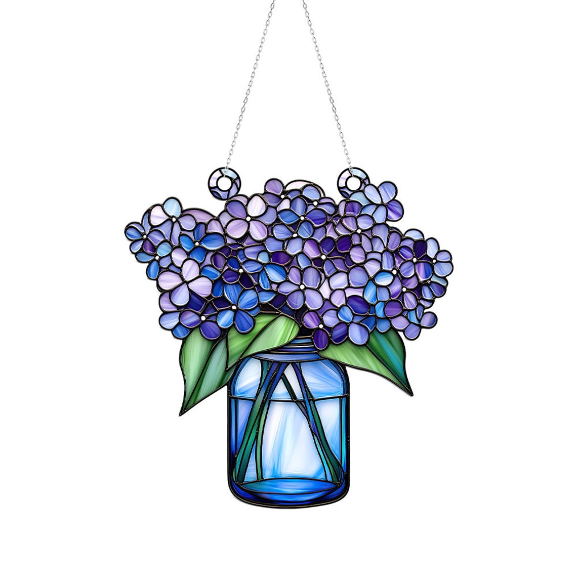 Lilac Flowers of Jar Suncatcher Ornament, Lilac Flower Acrylic Window Hanging Decor Home