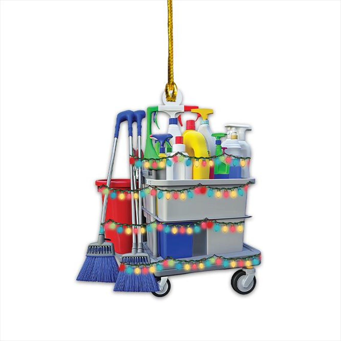 Ornament Cleaning Services Hanging Christmas, Janitor Cleaning Trolley Christmas Ornament