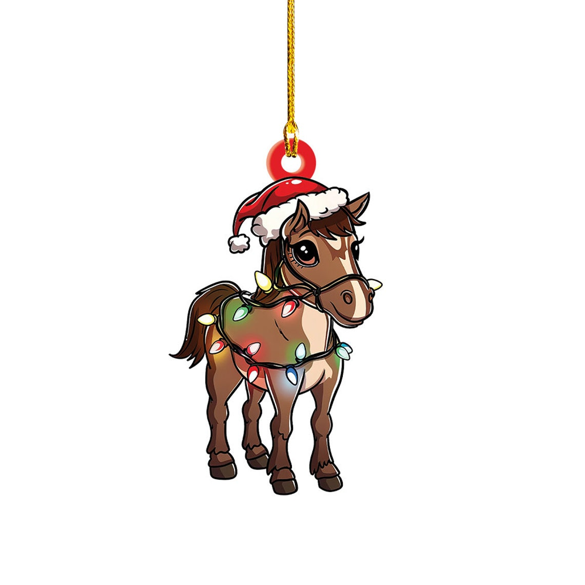 Cute Horse Christmas Tree Light Ornament, Christmas Horse Flat Car Hanging Ornament Gift