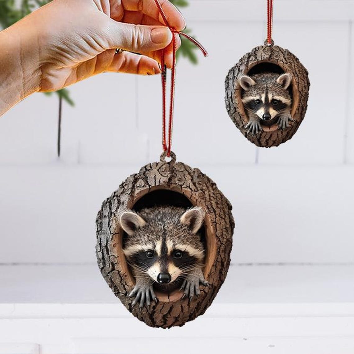 Classic Raccoon Christmas Ornament, Raccoon Rearview Mirror Car Christmas Ornament Decor Home