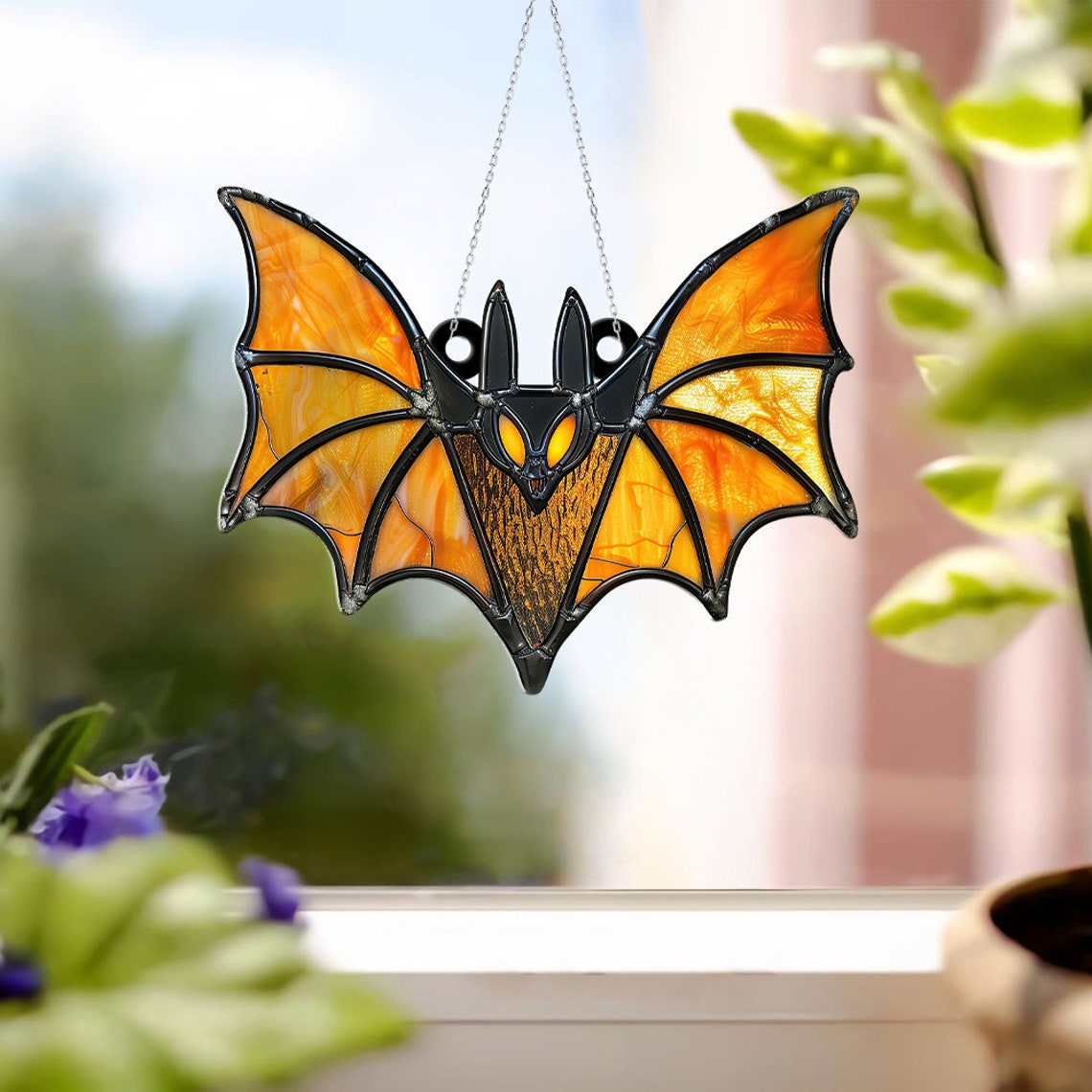 Halloween Bat Flying Suncatcher for Window, Bat Halloween Window Hanging Ornaments