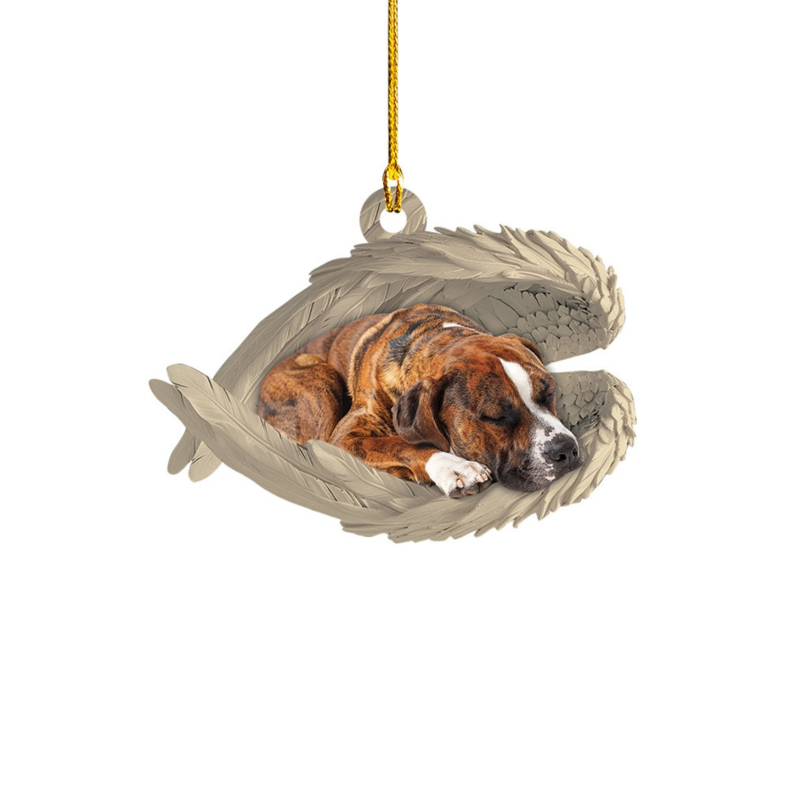 Brindle Staffy Dog Sleeping Angel Wings Ornament Christmas, Cute Staffy Dog Christmas Ornament