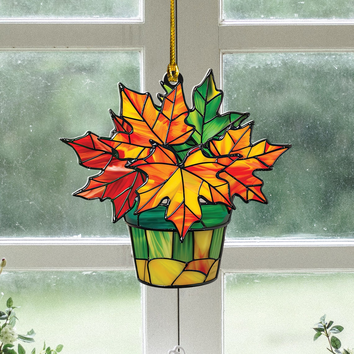 Maple Autumn Leaf Suncatcher, Maple Autumn Leaf Hanging Ornament Home Decor