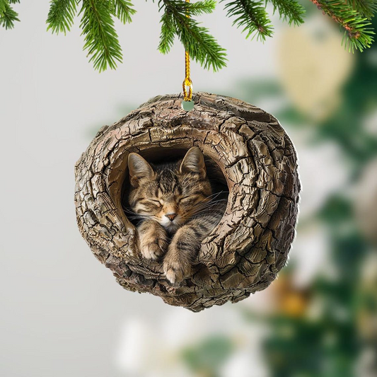 Cute Cat Sleeping Christmas Ornament, Cat Hanging Ornament Holiday Decor Gift