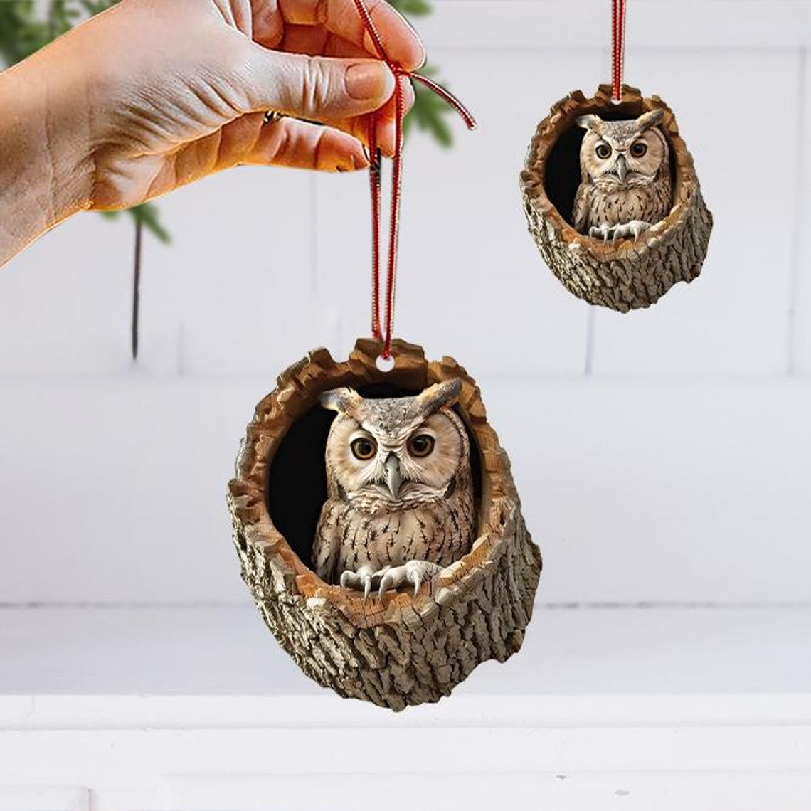 Owl Flat Christmas Ornament, Cute Owl Hanging Decor Ornament Holiday