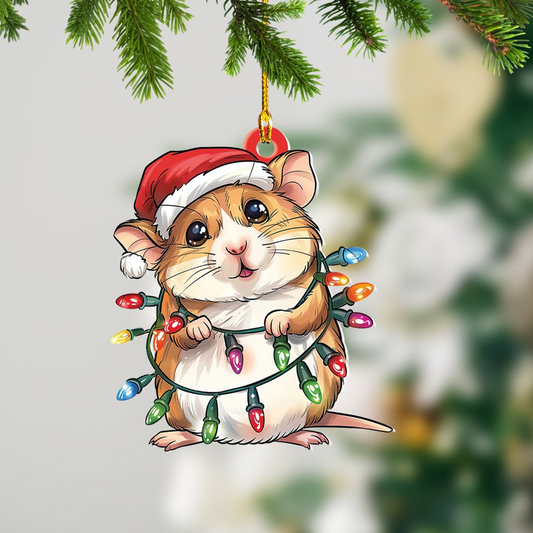 Hamster Hanging Christmas Lights Ornament, Hamster Flat Car Hanging Christmas Ornament