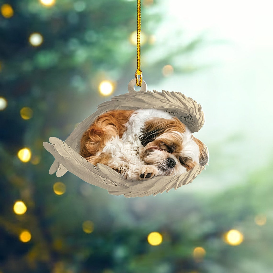 Shih Tzu Dog Sleeping Angel Wings Ornament, Shih Tzu Dog Christmas Ornament Decor Gift