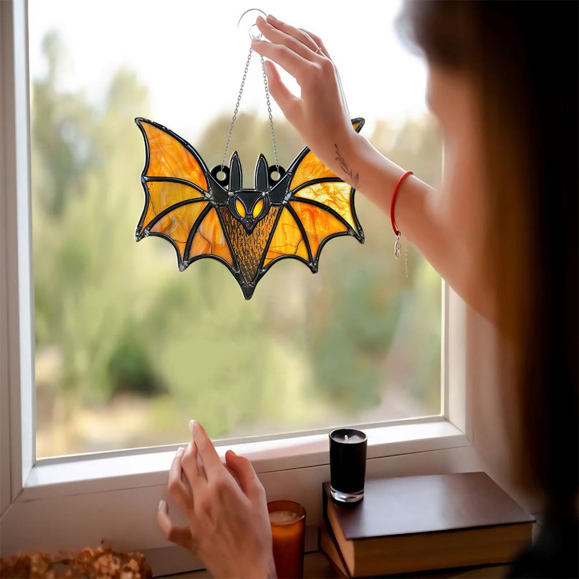 Halloween Bat Flying Suncatcher for Window, Bat Halloween Window Hanging Ornaments