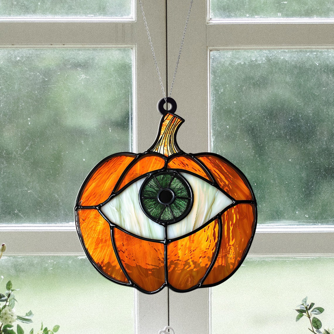 Pumpkin Autumn Hanging Suncatcher, Classic Halloween Pumpkin Ornament Decor Gift