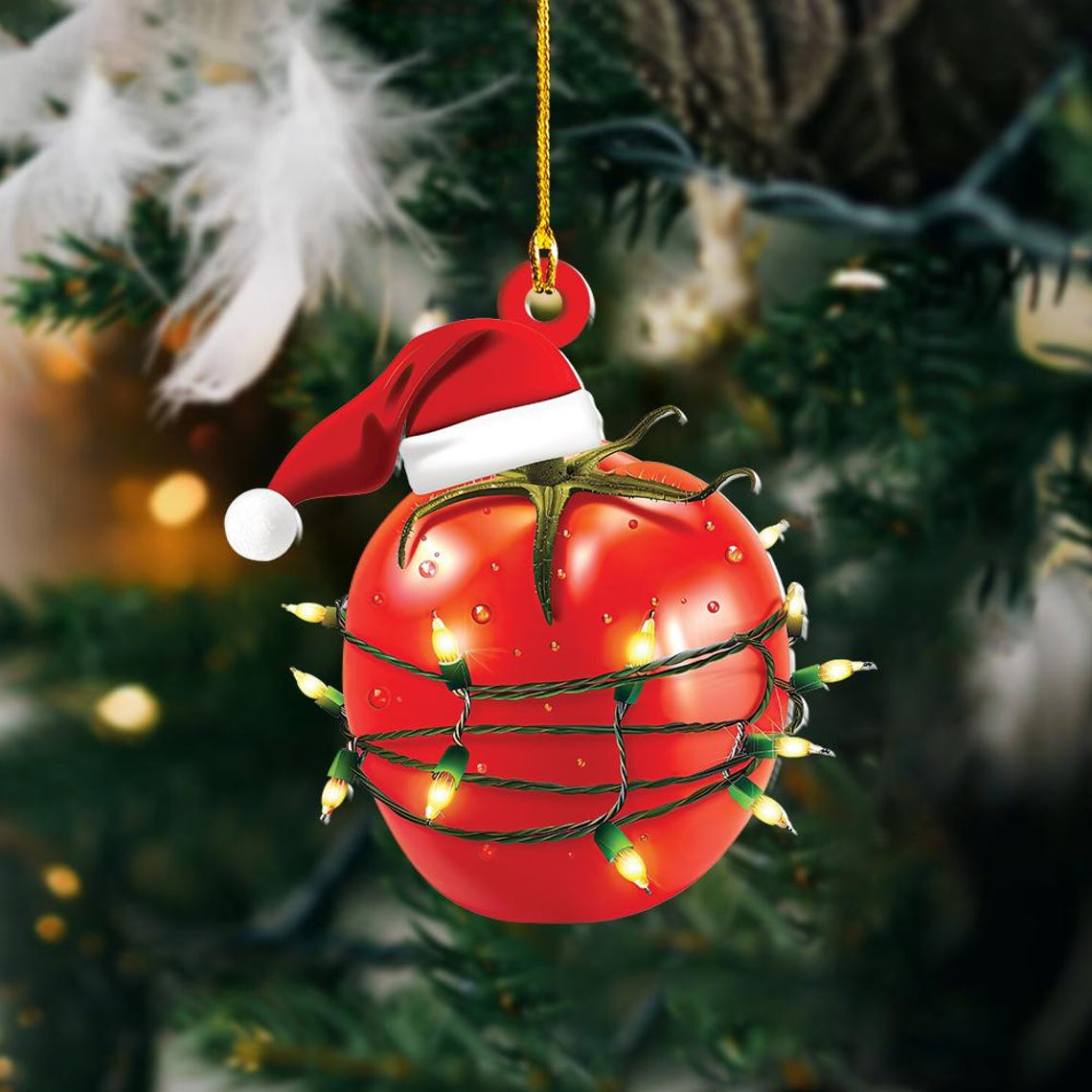 Lovely Tomato Christmas Light Ornament, Christmas Tree Tomato Flat Hanging Ornament Gift