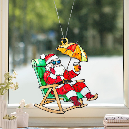 Funny Santa Claus Relaxing Christmas Suncatcher, Funny Santa Ornament Home Decor