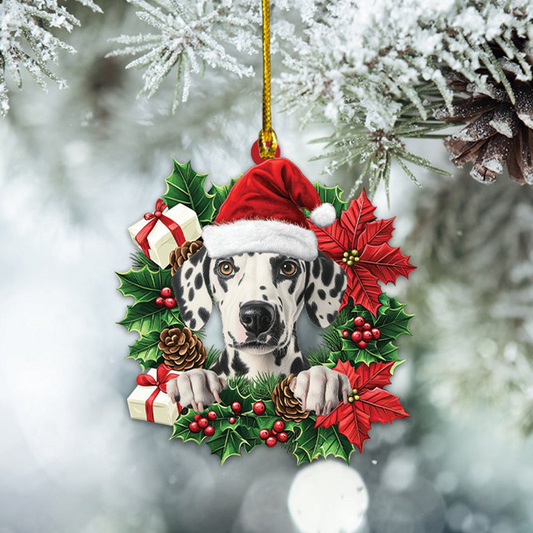 Dalmatian Dog Christmas Wreath Ornament, Dalmatian Dog Christmas Tree Decor Ornament