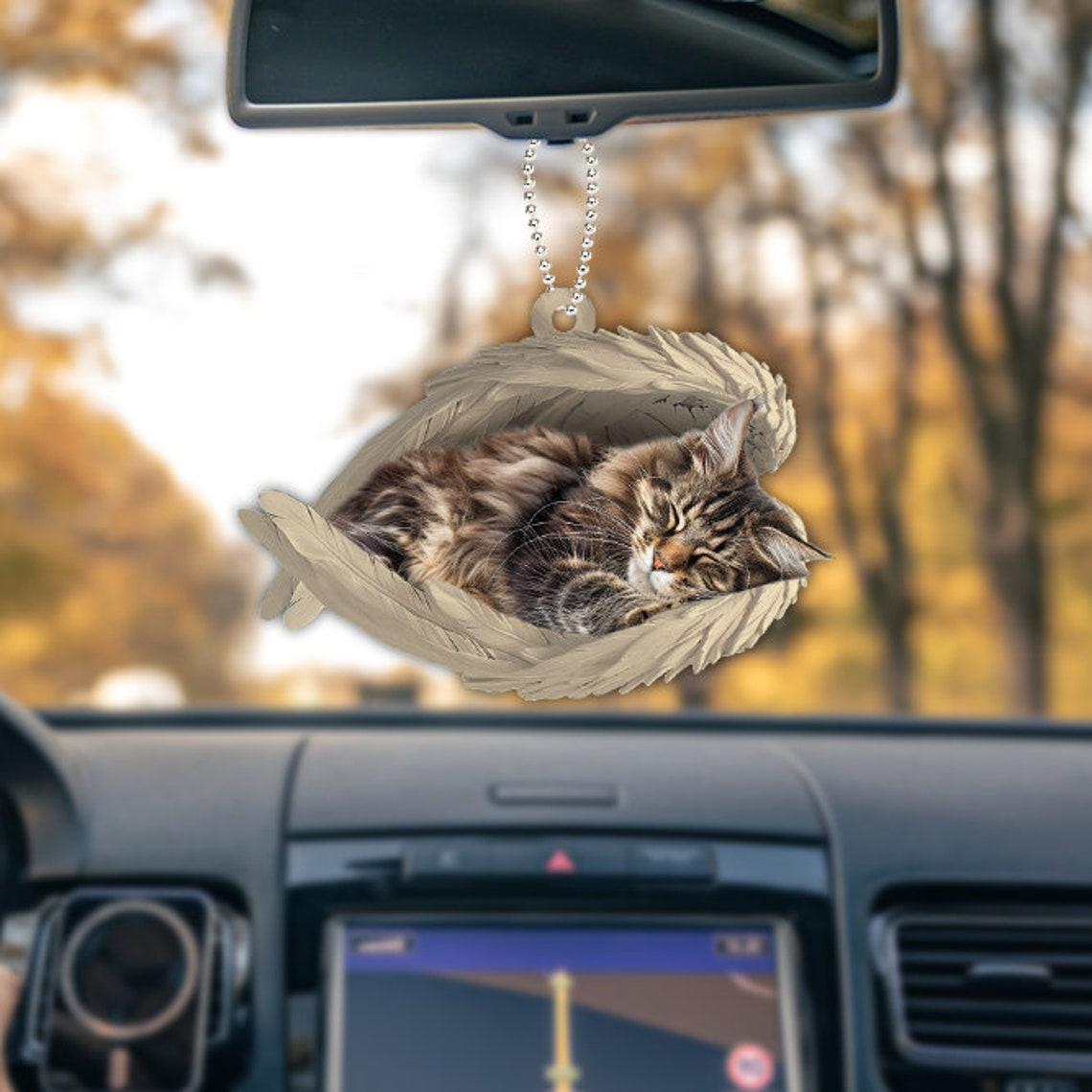 Maine Coon Cat Sleeping Angel Hanging Christmas Ornament, Maine Coon Cat Angel Wings Ornament Decor