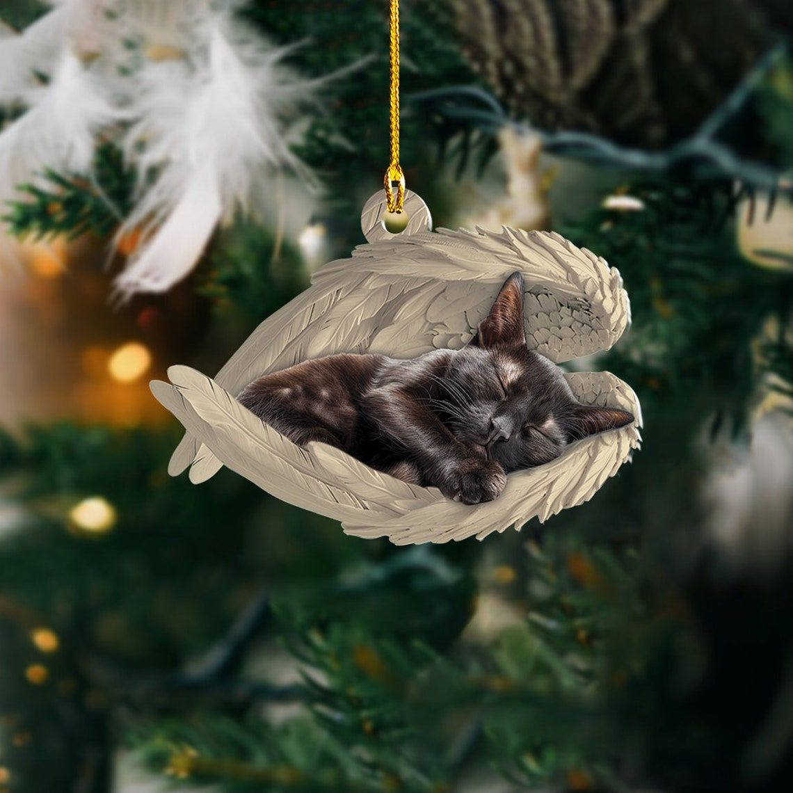 Bombay Cat Sleeping Angel Ornament Gift, Bombay Cat Angel Wings Ornament Christmas Decor