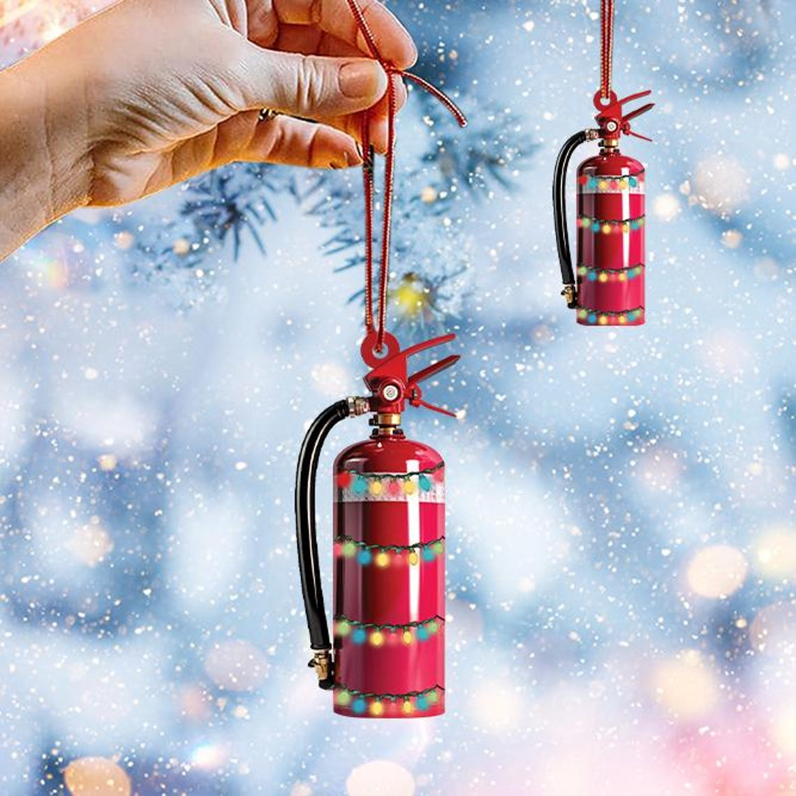 Unique Fire Extinguisher Christmas Ornament, Firefighter Hanging Christmas Ornament Decro Holiday