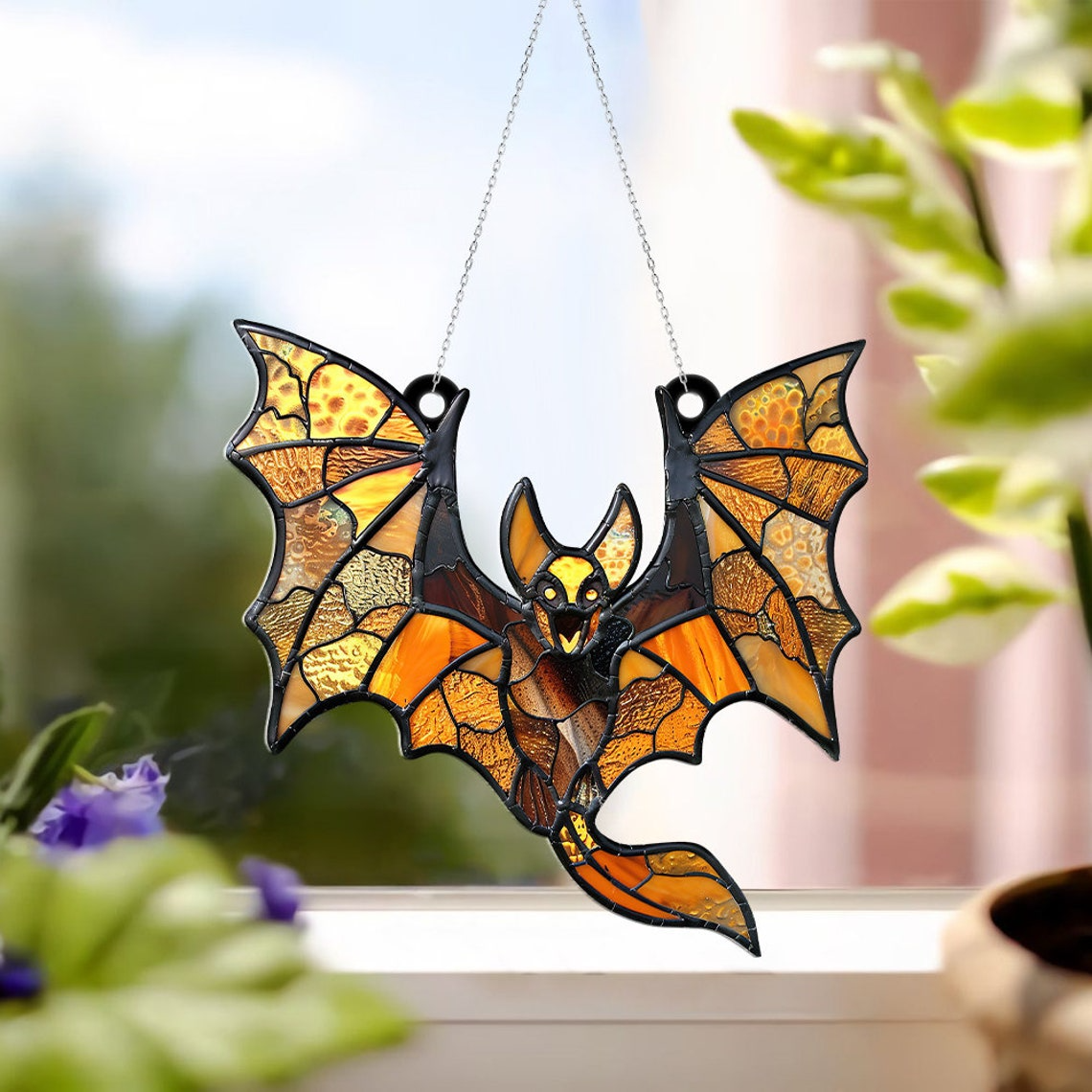 Unique Halloween Bat Decoration Suncatcher, Bat Fly Suncatcher Hanging Ornament Decor