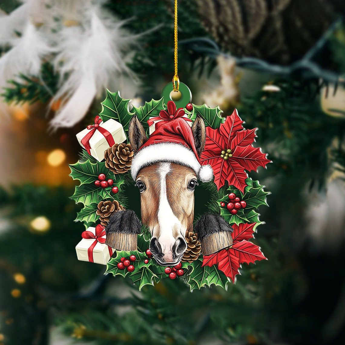 Horse Hanging Christmas Wreath Ornament, Horse Rearview Mirror Car Ornament Decor