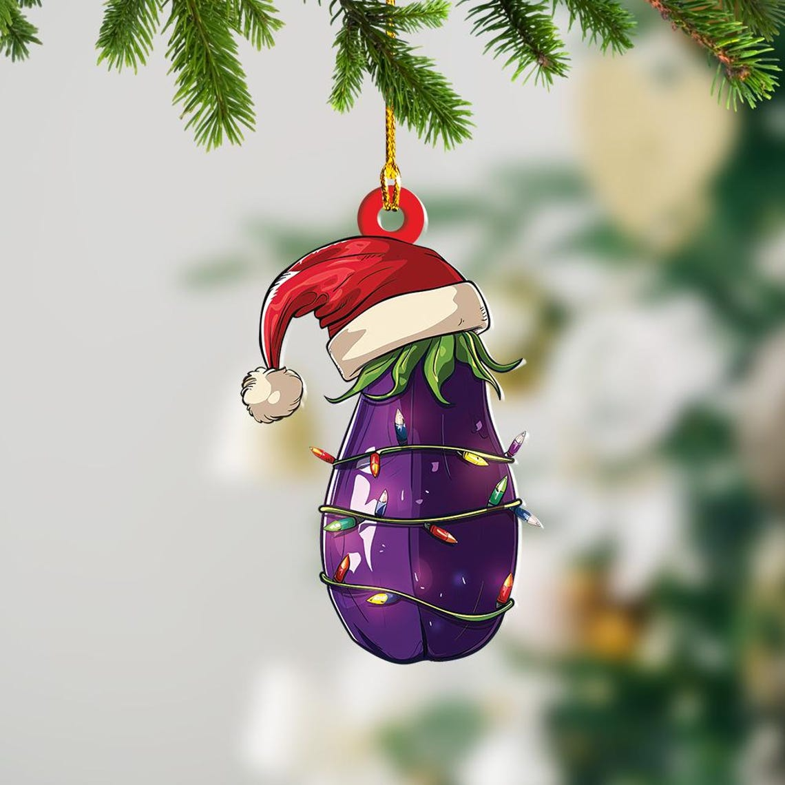 Cute Eggplant Christmas Light Ornament, Christmas Eggplant Flat Hanging Ornament Decor