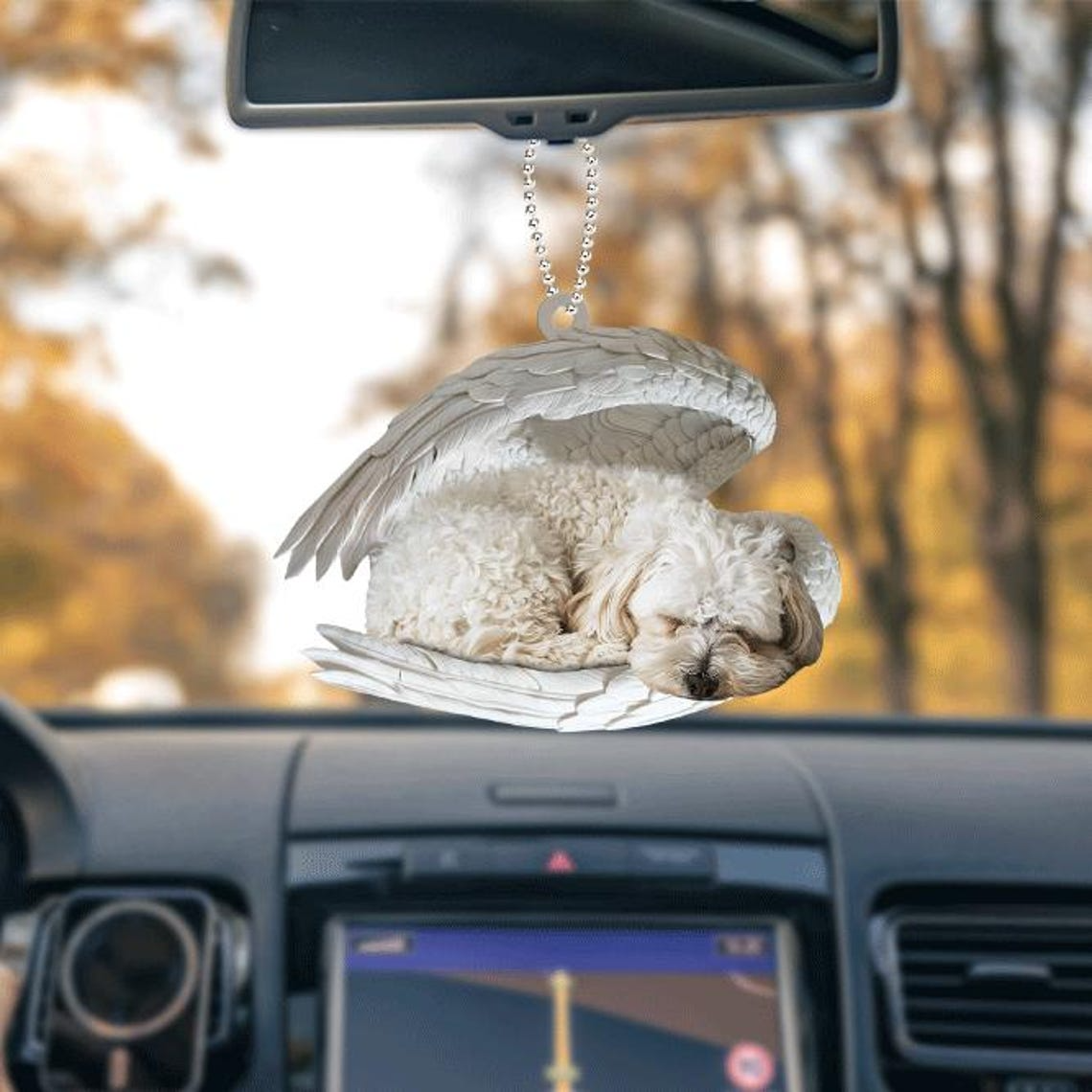 Christmas Maltipoo Dog Angel Car Ornament, Cute Dog Hanging Christmas Ornament Decor