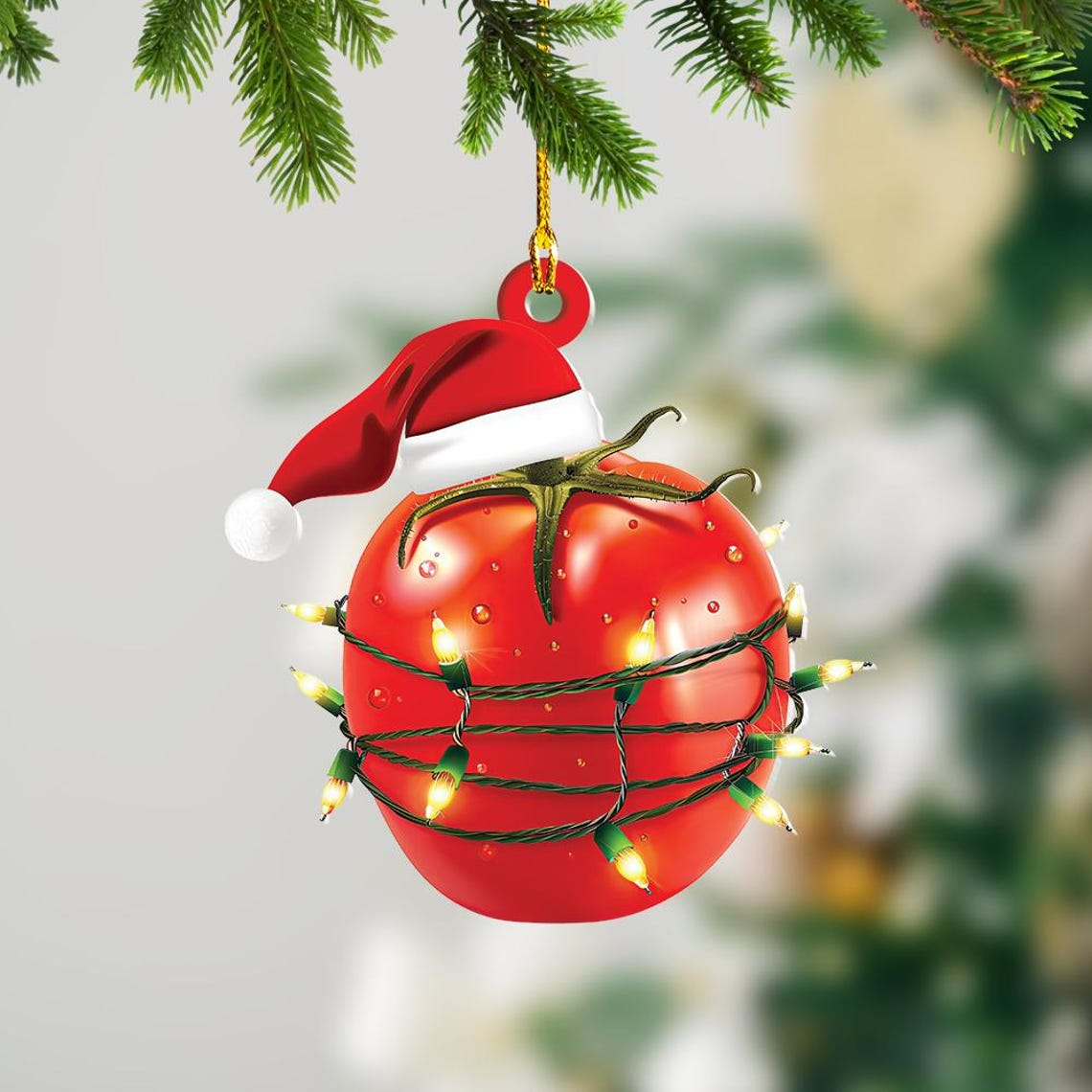 Lovely Tomato Christmas Light Ornament, Christmas Tree Tomato Flat Hanging Ornament Gift