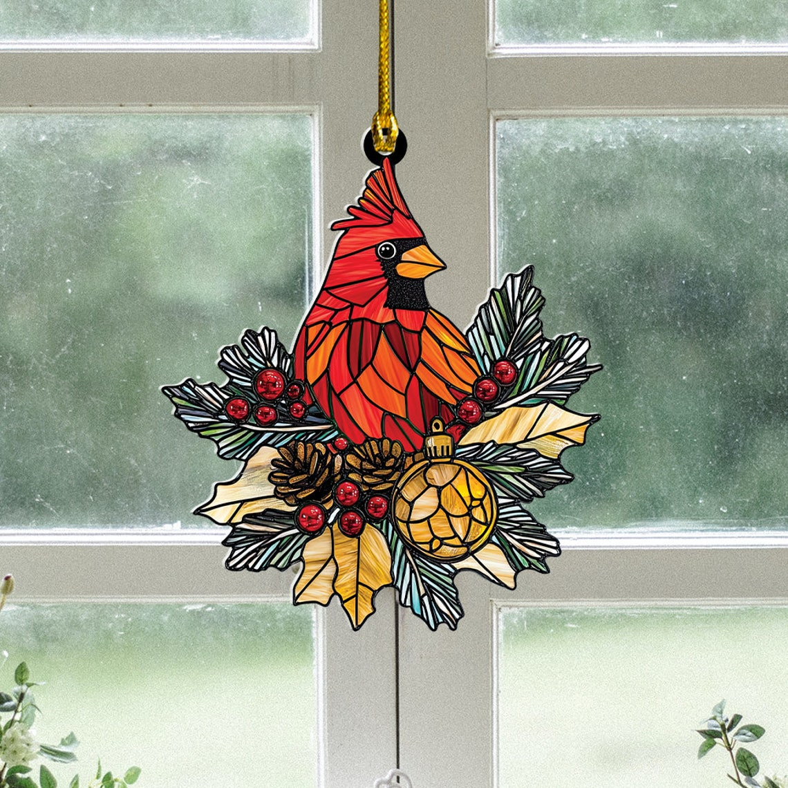 Cardinals Suncatcher Ornament, Cardinals Christmas Ornament Decor