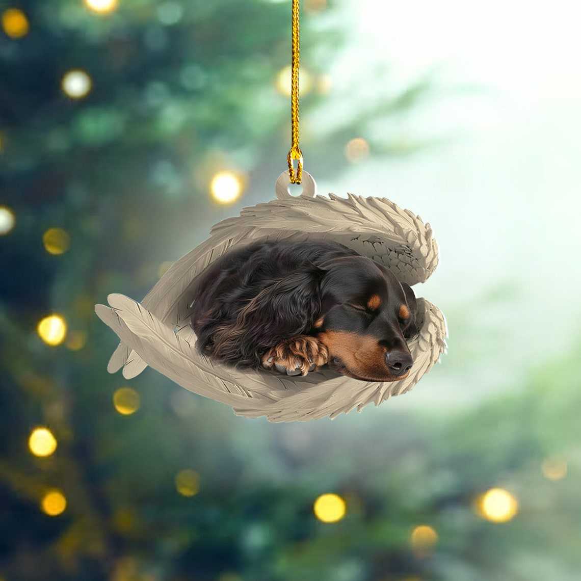 Gordon Setter Dog Sleeping Angel Wings Ornament, Gordon Setter Dog Christmas Ornament