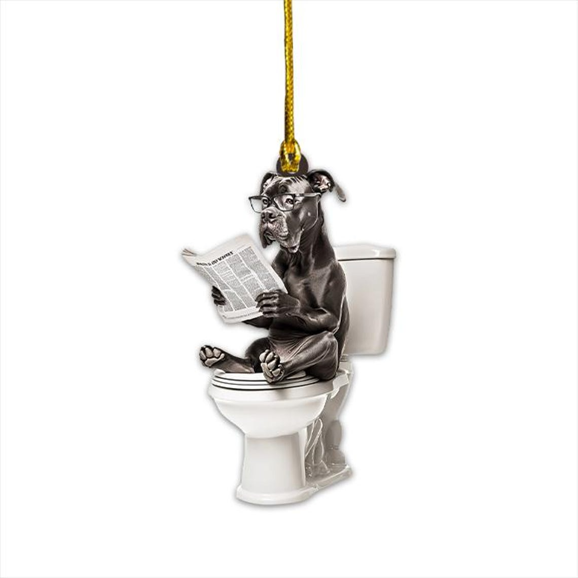 Great Dane Dog Sit On Toilet Christmas Ornament, Great Dane Dog Ornament Decor Gift