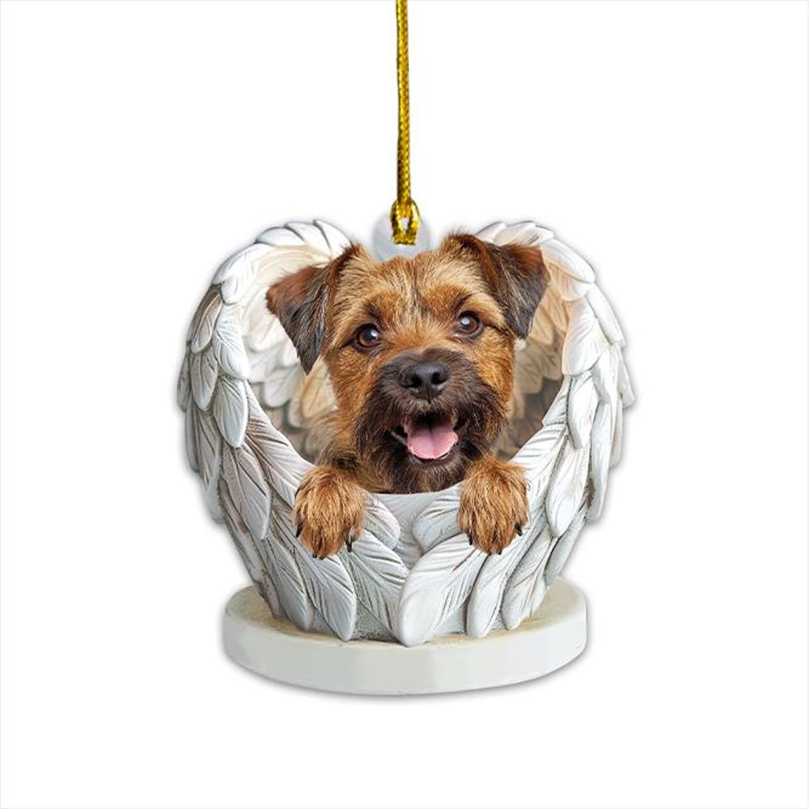 Christmas Border Terrier Dog Angel Wings Hanging Ornament, Border Terrier Dog Flat Christmas Ornament Decor Gift