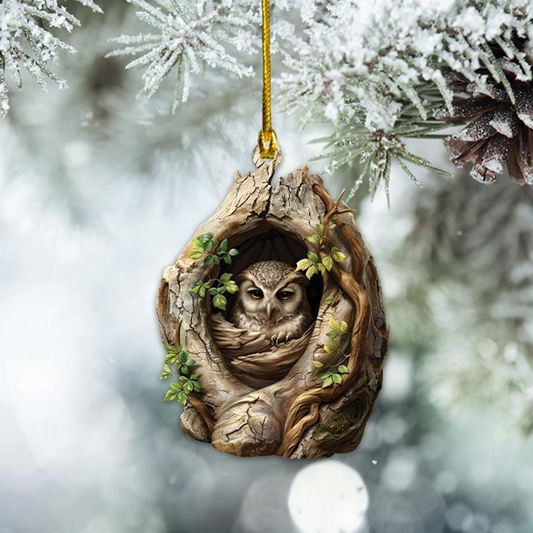 Cute Owl Christmas Decor Ornament, Classic Owl in the Hollow Tree Hanging Ornament