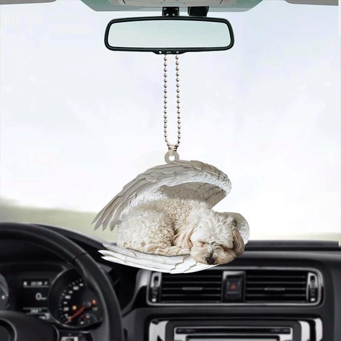 Christmas Maltipoo Dog Angel Car Ornament, Cute Dog Hanging Christmas Ornament Decor