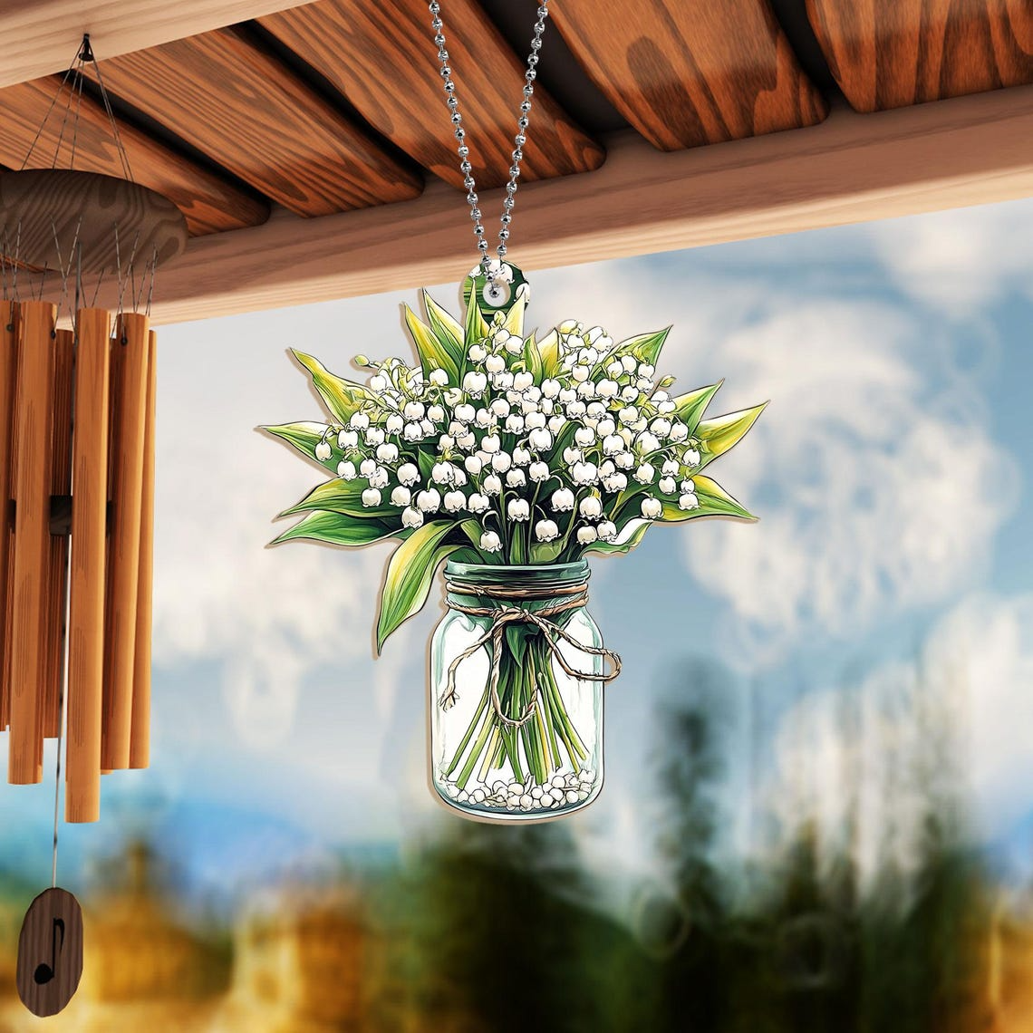 Lily Of The Valley in Mason Jar Hanging Suncatcher, Lily Of The Valley Sun Light Catcher Decor Gift