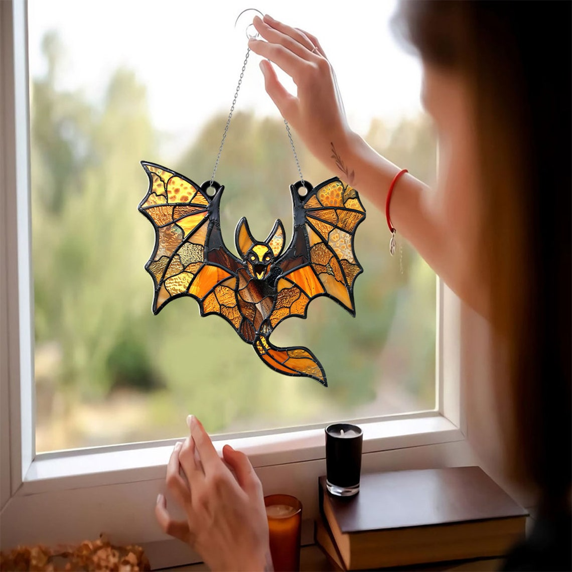 Unique Halloween Bat Decoration Suncatcher, Bat Fly Suncatcher Hanging Ornament Decor