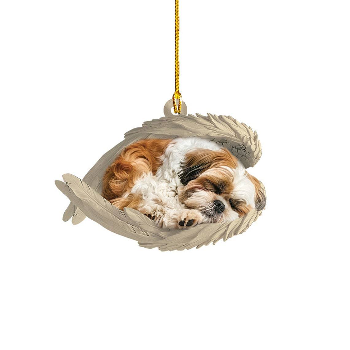 Shih Tzu Dog Sleeping Angel Wings Ornament, Shih Tzu Dog Christmas Ornament Decor Gift