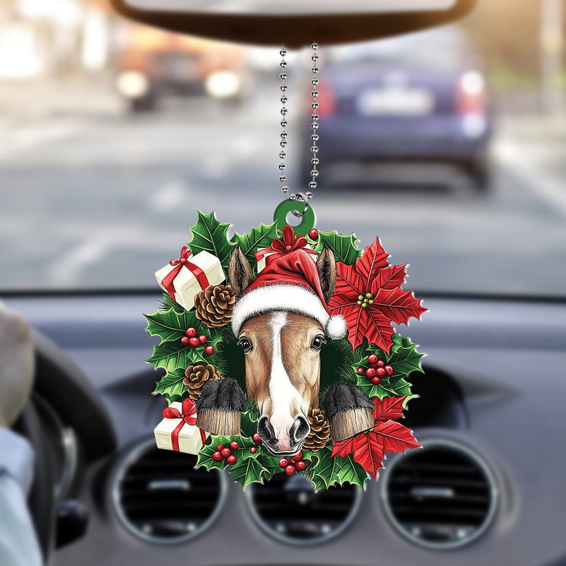 Horse Hanging Christmas Wreath Ornament, Horse Rearview Mirror Car Ornament Decor