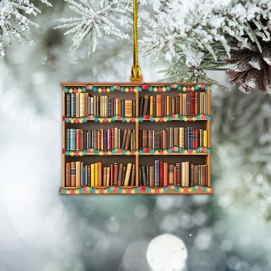 Christmas Bookshelf Hanging Ornament Gift, Reading Books Christmas Ornament Decor Holiday