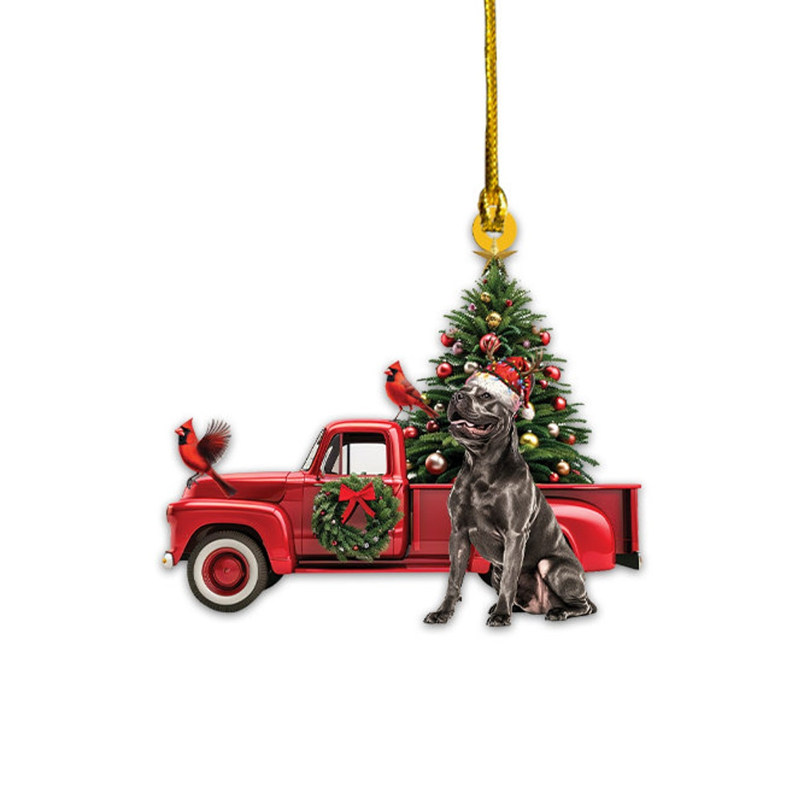 Cane Corso Dog Red Truck Ornament Decor, Cute Dog and Red Truck Christmas Ornament Gift