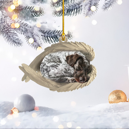 German Wirehaired Pointer Dog Angel Wings Ornament, Cute Dog Sleeping Christmas Ornament Gift