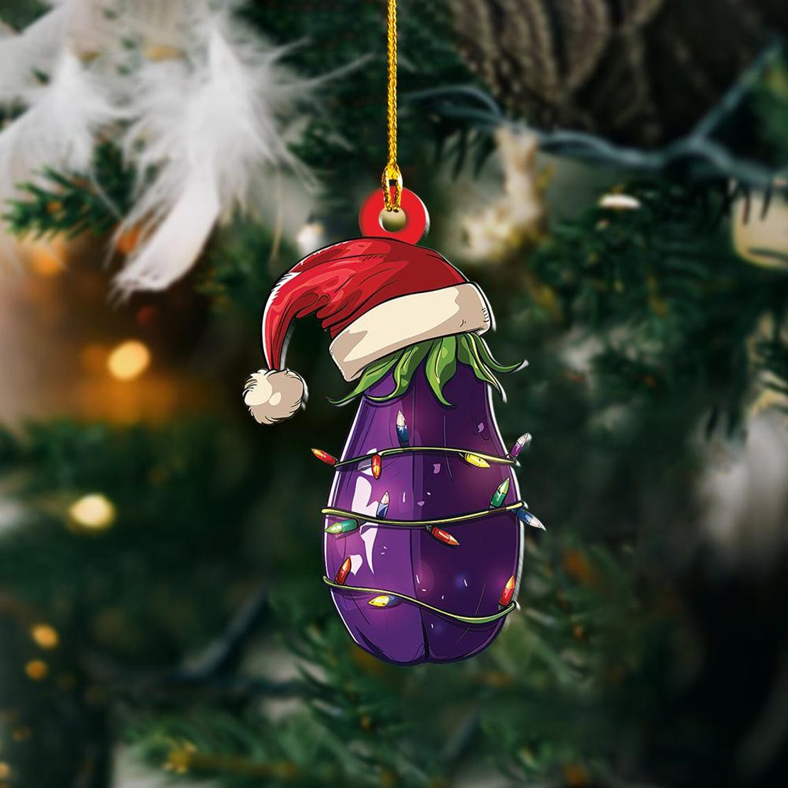 Cute Eggplant Christmas Light Ornament, Christmas Eggplant Flat Hanging Ornament Decor