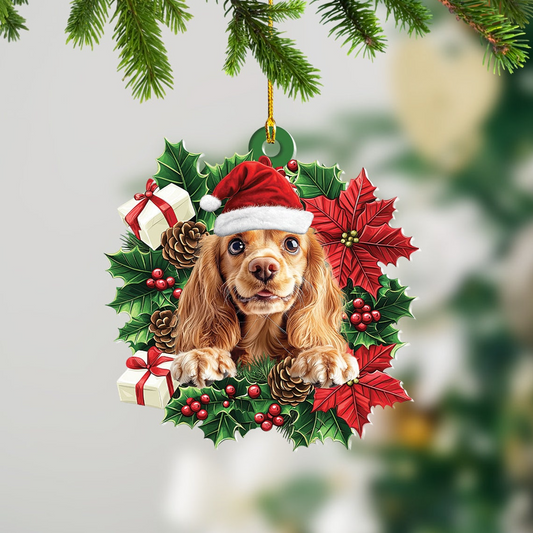 Cocker Spaniel Dog Hanging Christmas Wreath Ornament, Cocker Spaniel Dog Christmas Tree Ornament