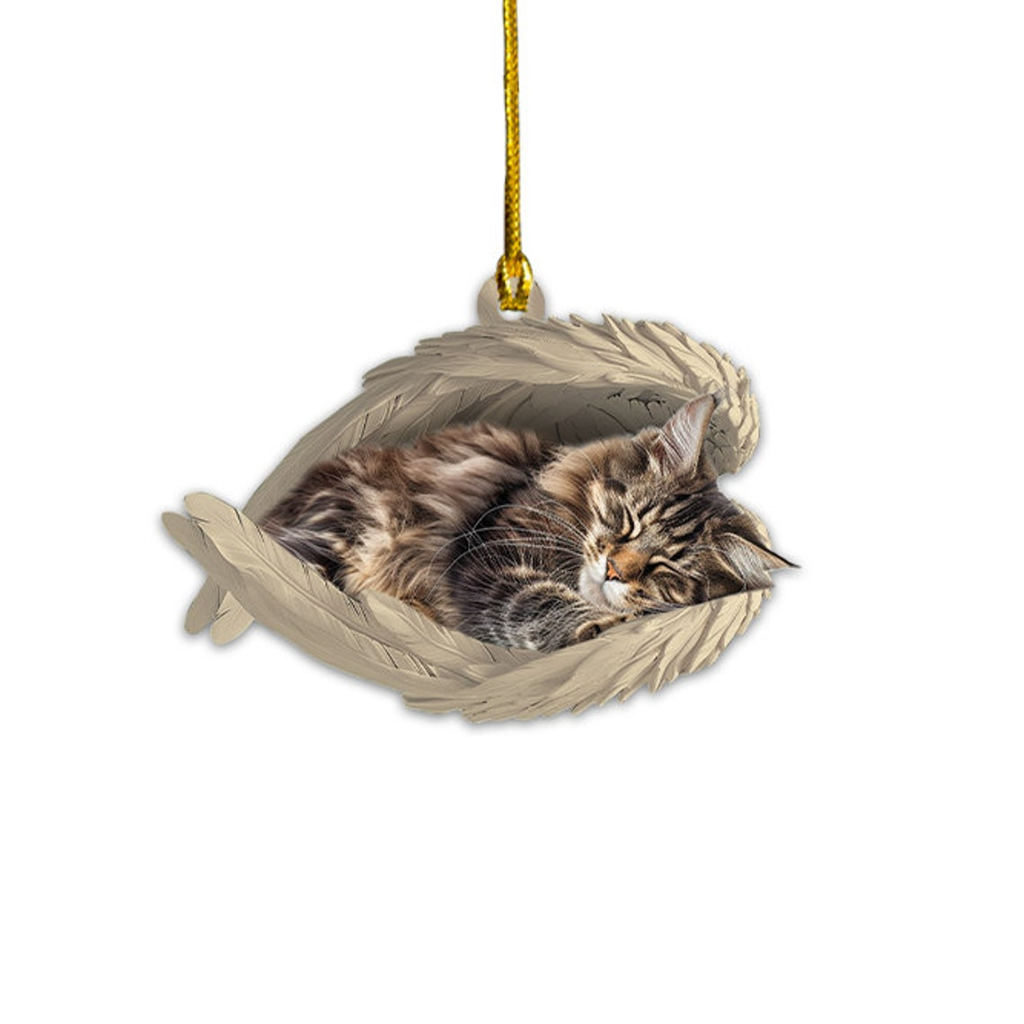 Maine Coon Cat Sleeping Angel Hanging Christmas Ornament, Maine Coon Cat Angel Wings Ornament Decor