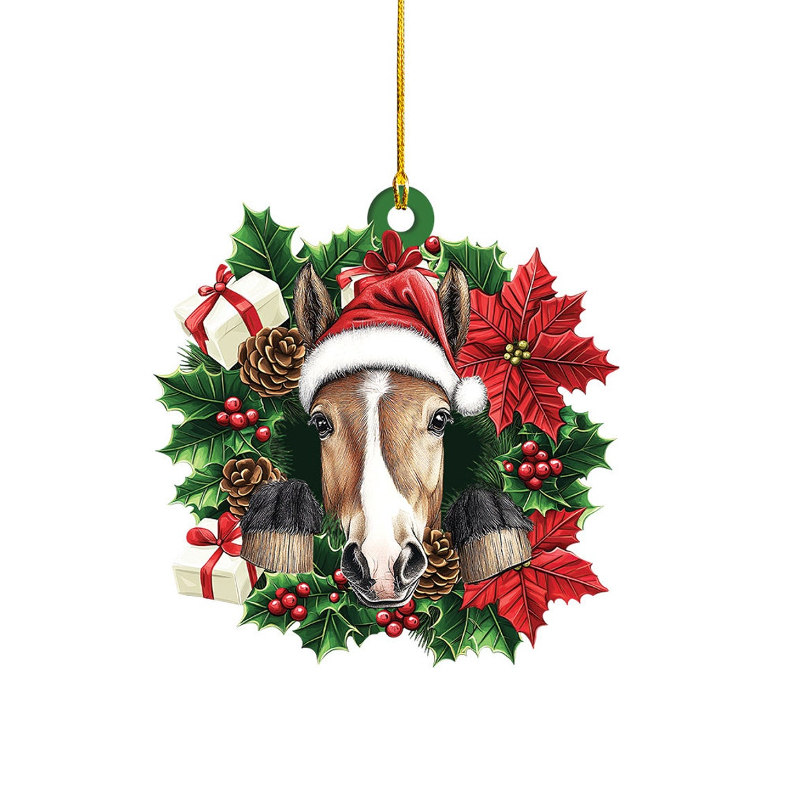 Horse Hanging Christmas Wreath Ornament, Horse Rearview Mirror Car Ornament Decor