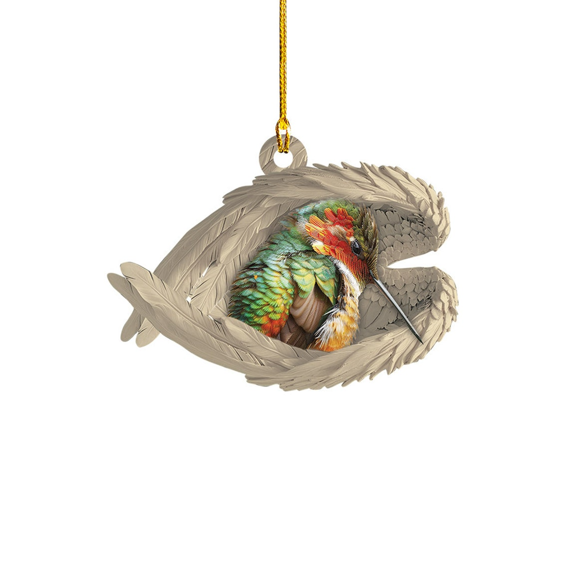 Christmas Hummingbird Sleeping Angel Ornament, Cute Hummingbird Angel Wings Ornament Gift