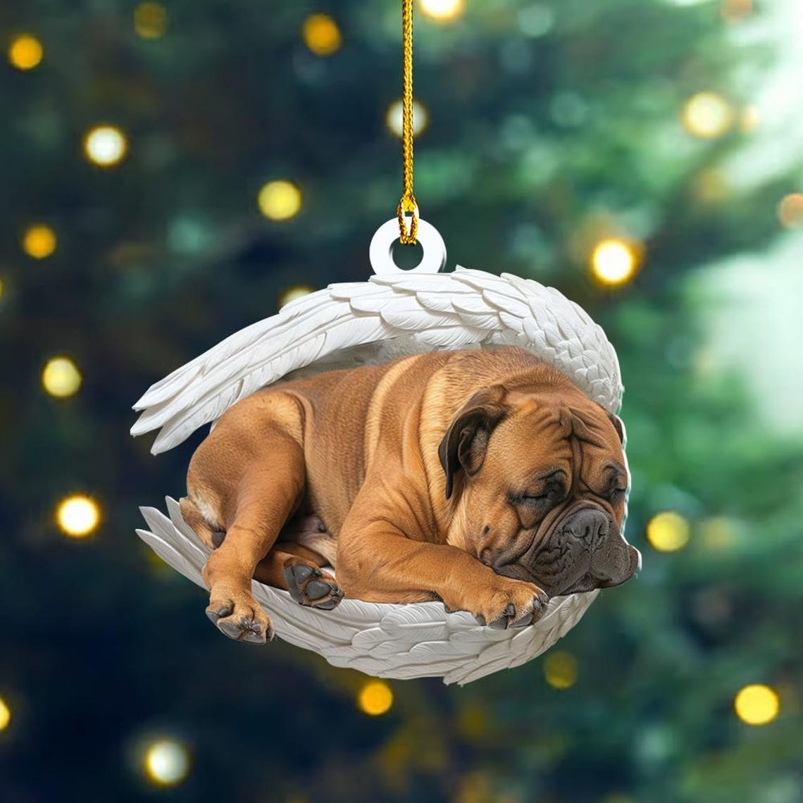 Bullmastiff Dog Angel Wings Hanging Ornament, Cute Dog Sleeping Christmas Ornament Decor Gift