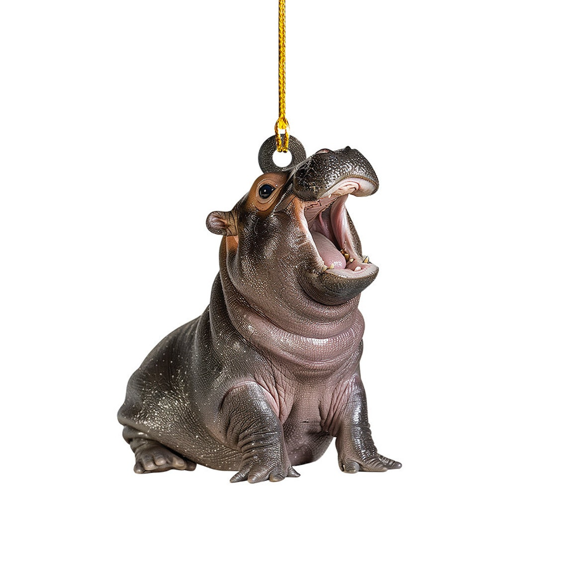 Christmas Baby Hippo Moo Deng Flat Car Ornament, Pygmy Hippo Rearview Mirror Car Ornament, Hippo Funny Hanging Christmas Ornament Decor Gift