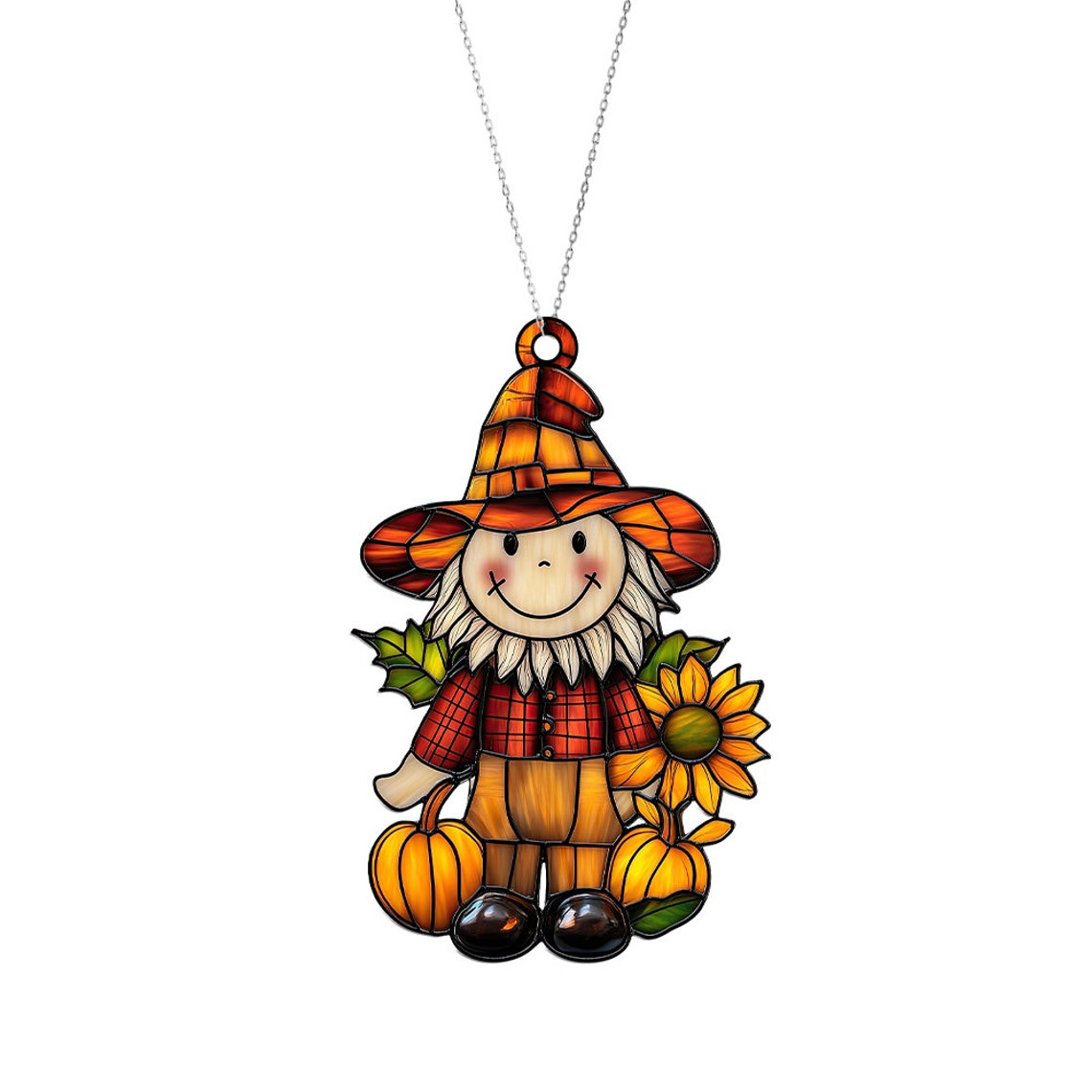 Scarecrow Pumpkin Hanging Suncatcher, Autumn Thanksgiving Ornament Decor