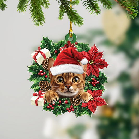 Munchkin Cat Christmas Wreath Ornament, Cute Munchkin Cat Christmas Ornament Decor Gift