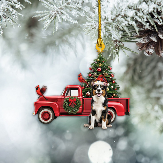 Australian Shepherd Dog Red Truck Ornament, Australian Shepherd Dog Christmas Ornament Gift