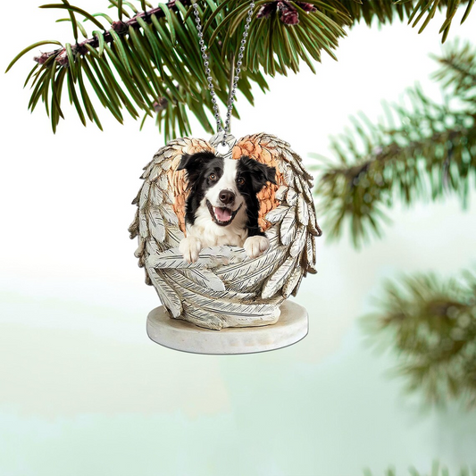 Border Collie Dog Angel Wings Christmas Hanging Ornament, Cute Border Collie Dog Flat Christmas Ornament