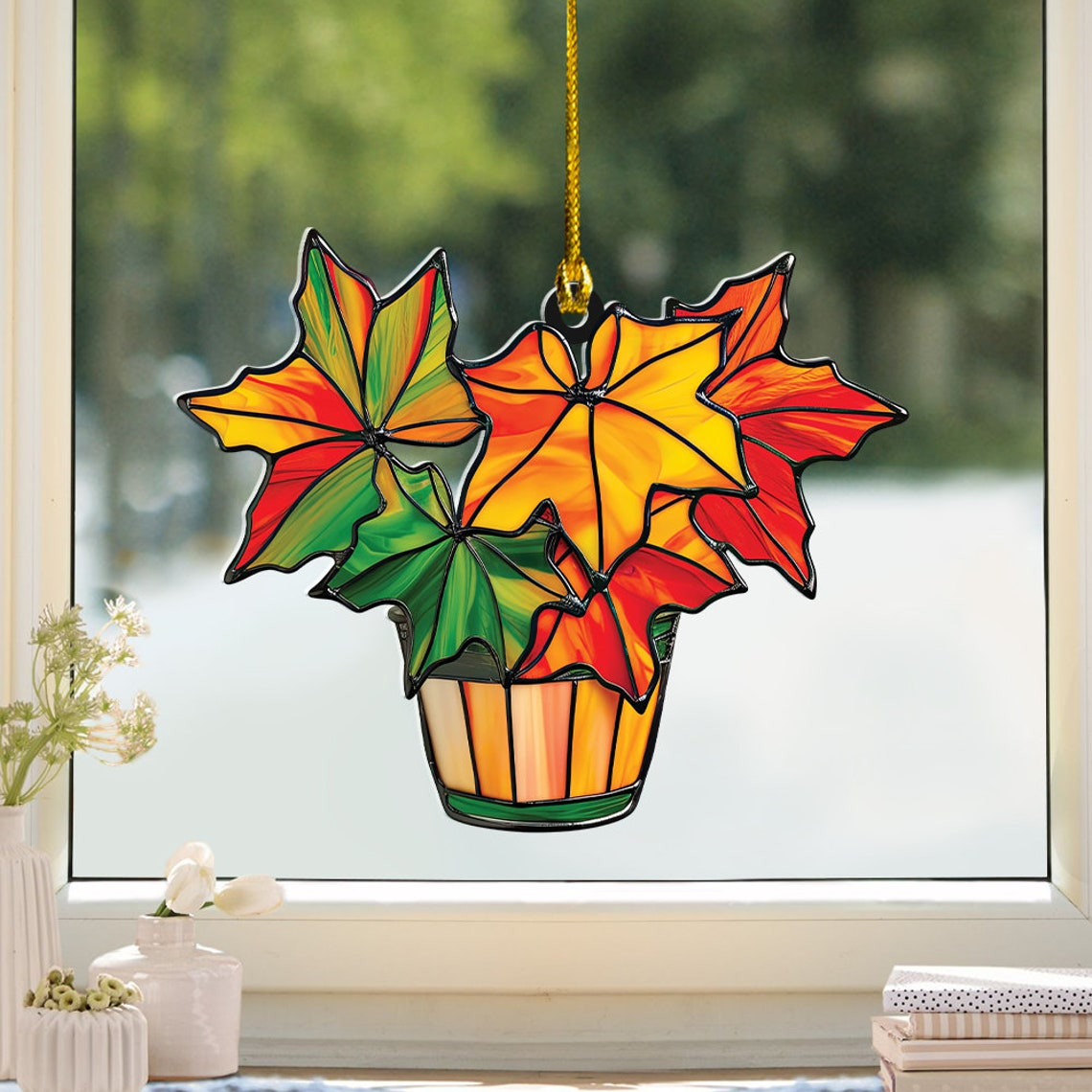 Autumn Leaf Suncatcher, Maple Autumn Leaf Hanging Window Home Decor